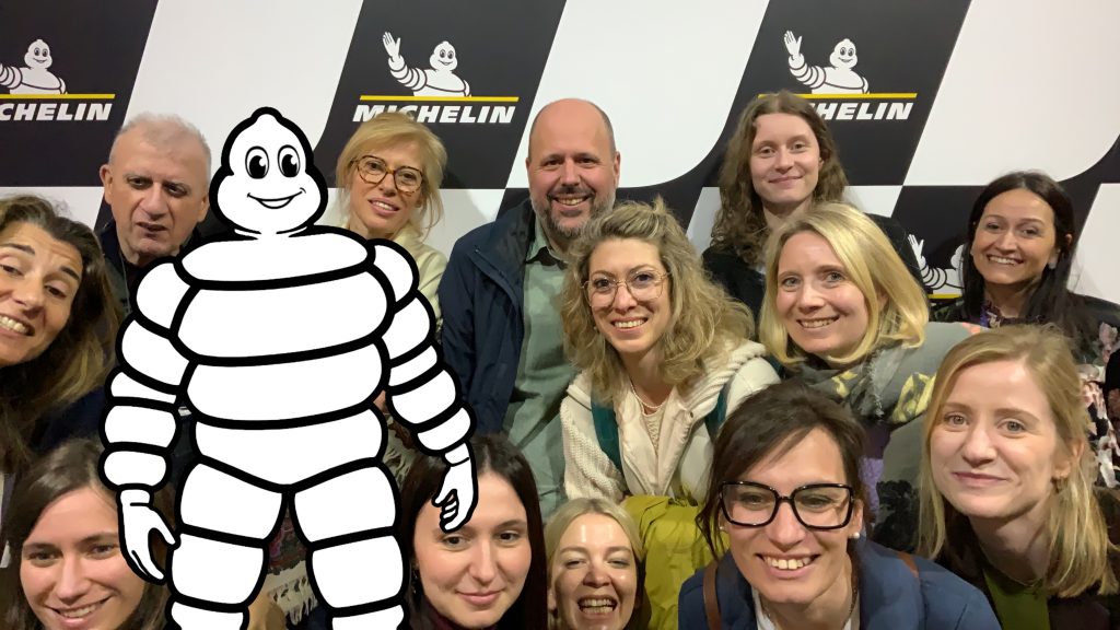 Photo from the second transnational meeting in Clermont-Ferrand, with the Michelin Man